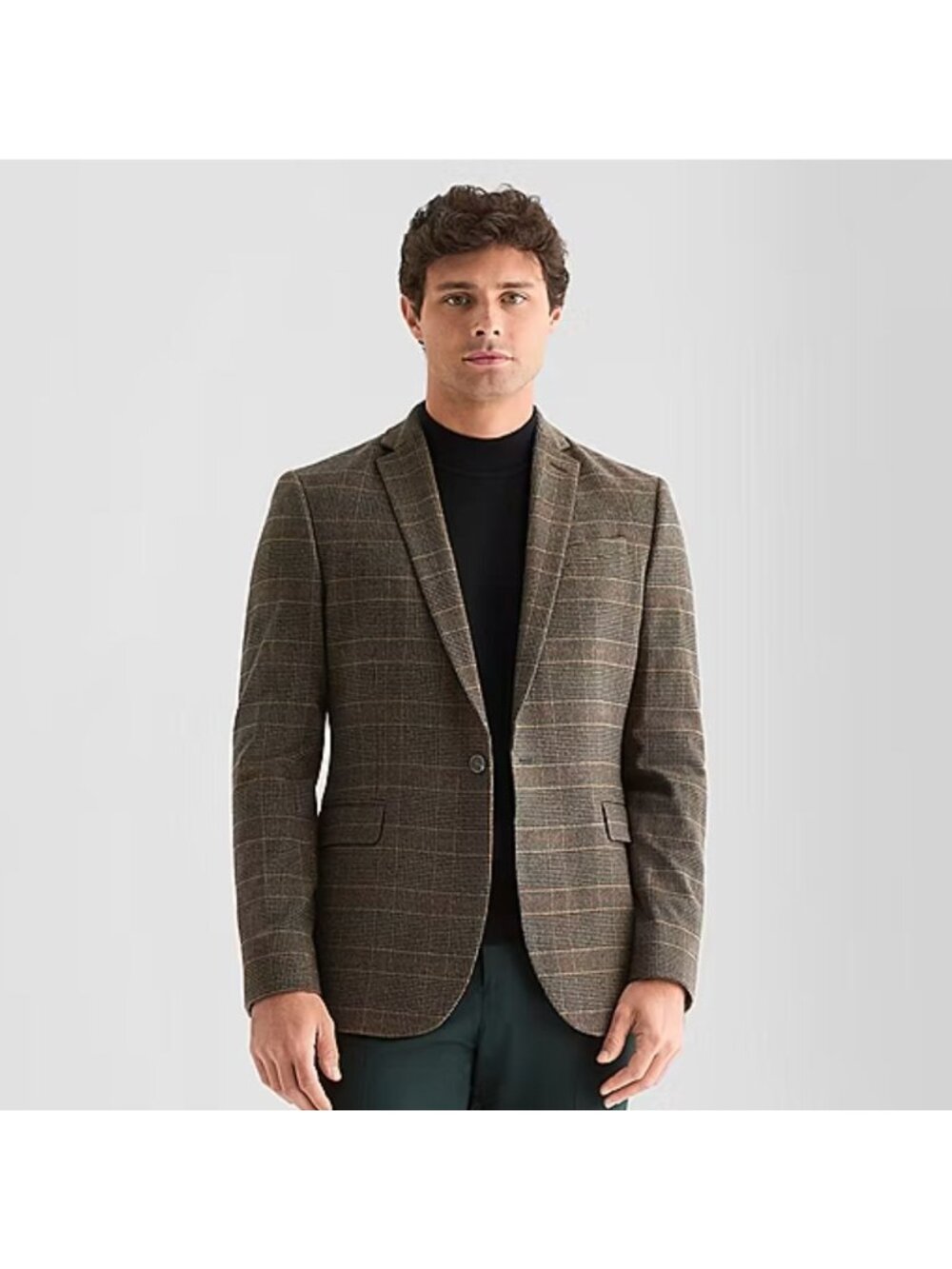 NWT JF J. Ferrar Brown Plaid Slim Fit Suit Sport Coat Blazer Jacket 40R 40